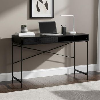 Angus Black Melamine 1 Door Writing Desk