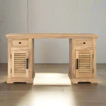 Jaylene Mango Wood 2 Door 2 Drawer Louvered Double Pedestal Desk