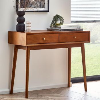Lowry Cherry Wood 2 Drawer Retro Style Writing Desk