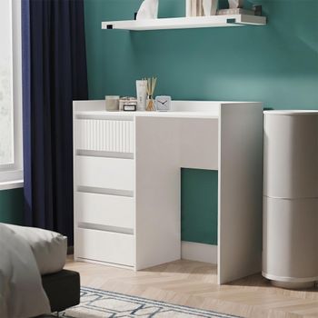 Osaka White Matt Fluted 4 Drawer Desk