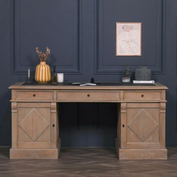 Rustic Wood Double Pedestal 2 Door 3 Drawer Desk