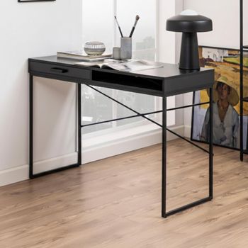 Seaford Black Melamine and Metal 1 Drawer Office Desk
