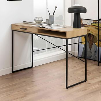 Seaford Oak and Black Metal 1 Drawer Office Desk