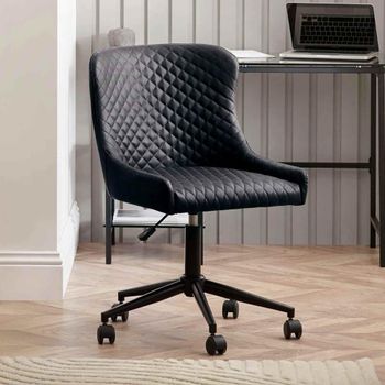 Luxe Black Faux Leather and Metal Adjustable Height Curved Back Swivel Office Chair