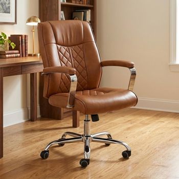 Ambassador Office Swivel Tan Faux Leather and Metal Armchair