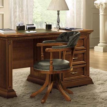 Treviso Italian Brown Cherry Wood Home Office Swivel Chair