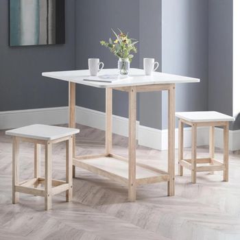 Bergen White and Natural Wood Bar Set with 2 Stool