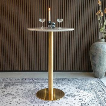 Bolzano White Marble Effect Round Bar Table with Gold Base