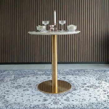Bolzano White Marble Effect Large Round Bar Table with Gold Base