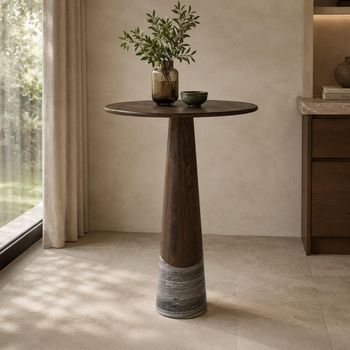 Harper Smoked Charcoal Oak and Marble Round Tall Bar Table