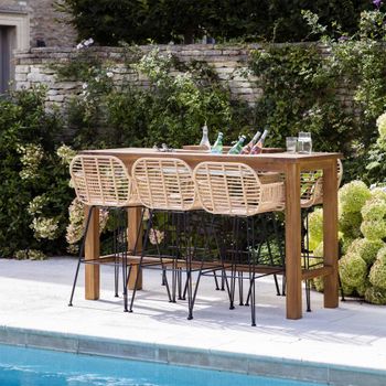 St Mawes Reclaimed Teak Wood Outdoor 180cm Bar Table with Trough