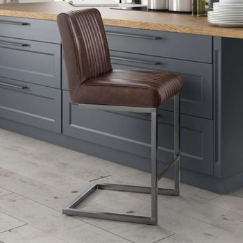 2 x Brooklyn Brown Faux Leather Barstool with Back