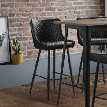 2 x Leather Black Barstool with Back