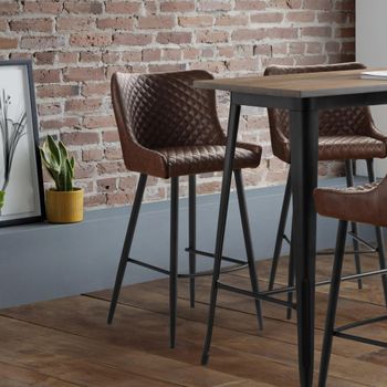 2 x Leather Brown Barstool with Back