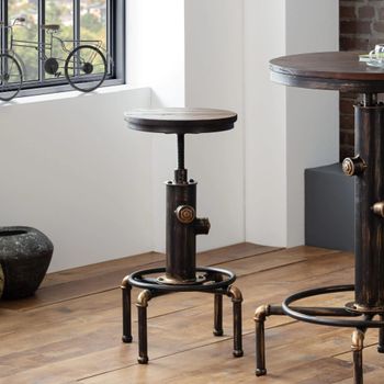 2 x Rockport Rustic Elm Industrial Round Barstool