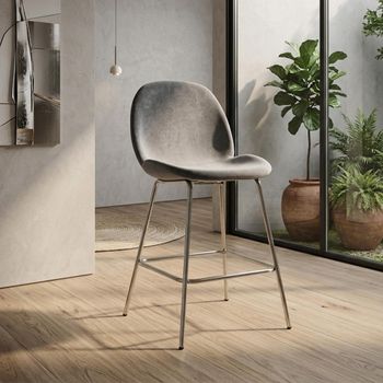 Clearance - 2 x Flanagan Light Grey Velvet Barstools