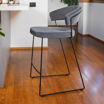Clearance - New York with Footrest Grey Fabric and Metal Bar Stool - A592