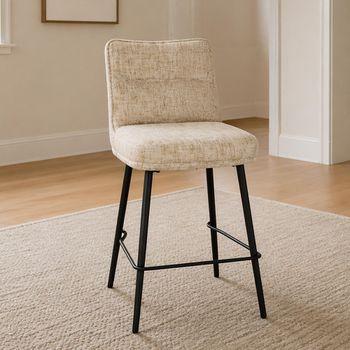 2 x Bedford Oatmeal Chenille Fabric Counter Stool