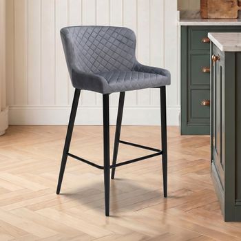 2 x Malmo Grey Fabric Barstool with Back