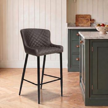 2 x Charlie Grey Faux Leather Barstool with Back