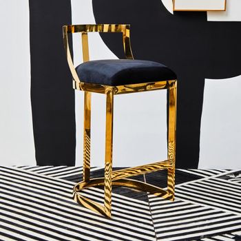 Azalea Black Velvet Fabric with Gold Metal Barstool
