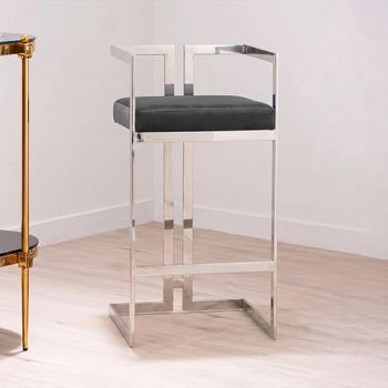 2 x Azalea Black Velvet Fabric with Silver Metal Barstool