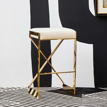 2 x Azalea Ivory Fabric with Gold Base Barstool