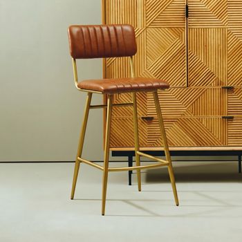 Buffalo Bar Chair Tan Leather with Gold Metal Frame