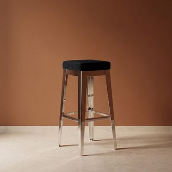 Horizon Black Velvet Fabric with Silver Metal Barstool