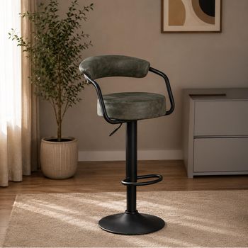 2 x Hanna Olive and Black Fabric and Metal Adjustable Gas Lift Barstool