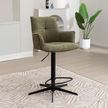 2 x Jacob Green and Black Fabric and Metal Adjustable Gas Lift Barstool