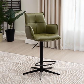 2 x Jacob Green and Black Faux Leather and Metal Adjustable Gas Lift Barstool