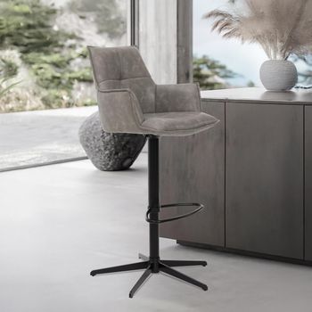 2 x Jacob Grey and Black Faux Leather and Metal Adjustable Gas Lift Barstool