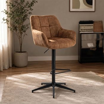2 x Jade Rust and Black Fabric and Metal Adjustable Gas Lift Barstool