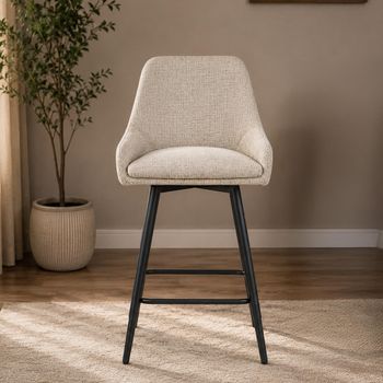 2 x Oscar Counter Stool Biscuit and Black Fabric and Metal