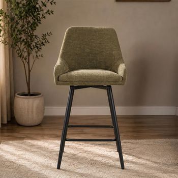 2 x Oscar Olive Green and Black Fabric and Metal Counter Stool