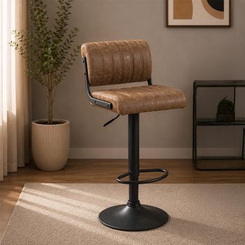 2 x Paris Brown and Black Fabric and Metal Adjustable Gas Lift Barstool