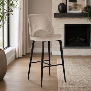 Tabitha Trendy Nature and Black Fabric and Metal Barstool