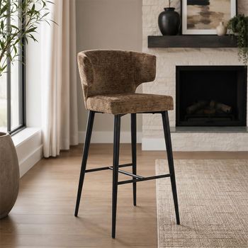Taylor Brandy Fusion and Black Fabric and Metal Barstool