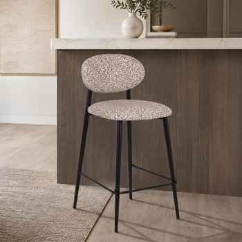 Dantes Counter Stool Curved Back Natural Geo and Black Fabric and Metal