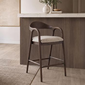 Mihara Counter Stool Curved Back Mocca Fancy Fabric and Rubberwood Brown