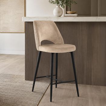 Tabitha Counter Stool Trendy Nature and Black Fabric and Metal