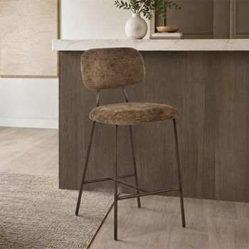 2 x Xenia Counter Stool Brandy Fusion Fabric and Metal Brown