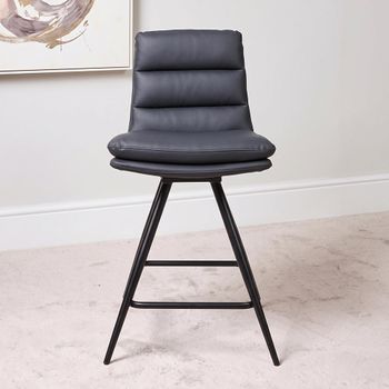 2 x Nobo Black Faux Leather Swivel Counter Stool