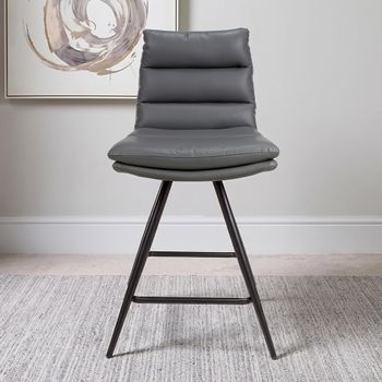 2 x Nobo Grey Faux Leather Swivel Counter Stool
