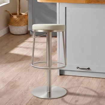 2 x Vibe Adjustable Height Barstools Light Grey and Chrome Faux Leather and Metal