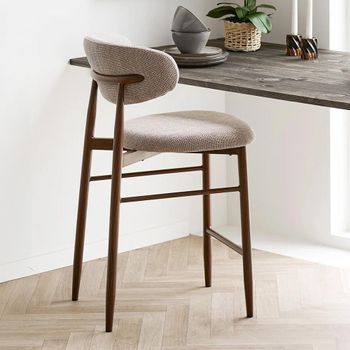 2 x Levanto Sand and Walnut Fabric and Metal Curved Back Counter Chair