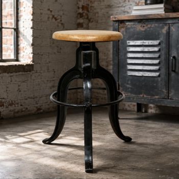 2 x Industrial Natural and Black Mango Wood and Metal Adjustable Height Barstool