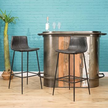 2 x Erlangen Barstools Grey Vintage Leather