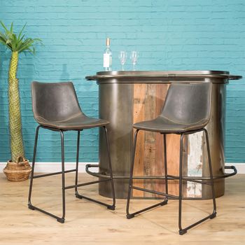 2 x Fremont Barstools Grey Vintage Leather